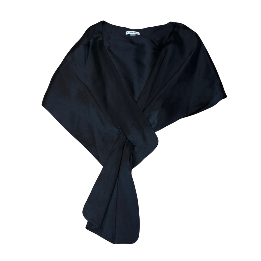 Calvin Klein Womens Black Satin Evening Wrap Shrug Crossover Bolero Scarf Medium